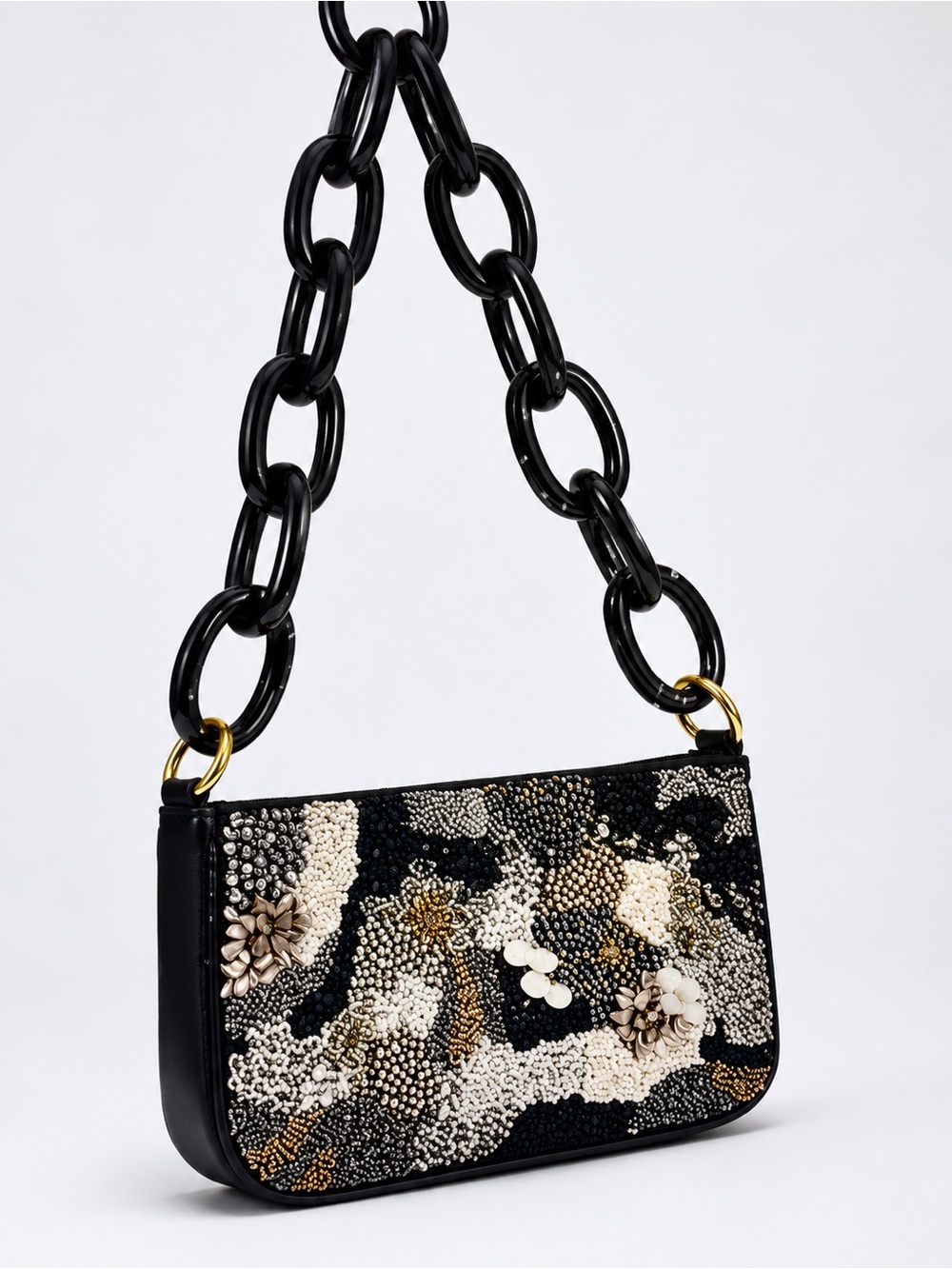 Dark Night Dazzling Beaded Shoulder Bag